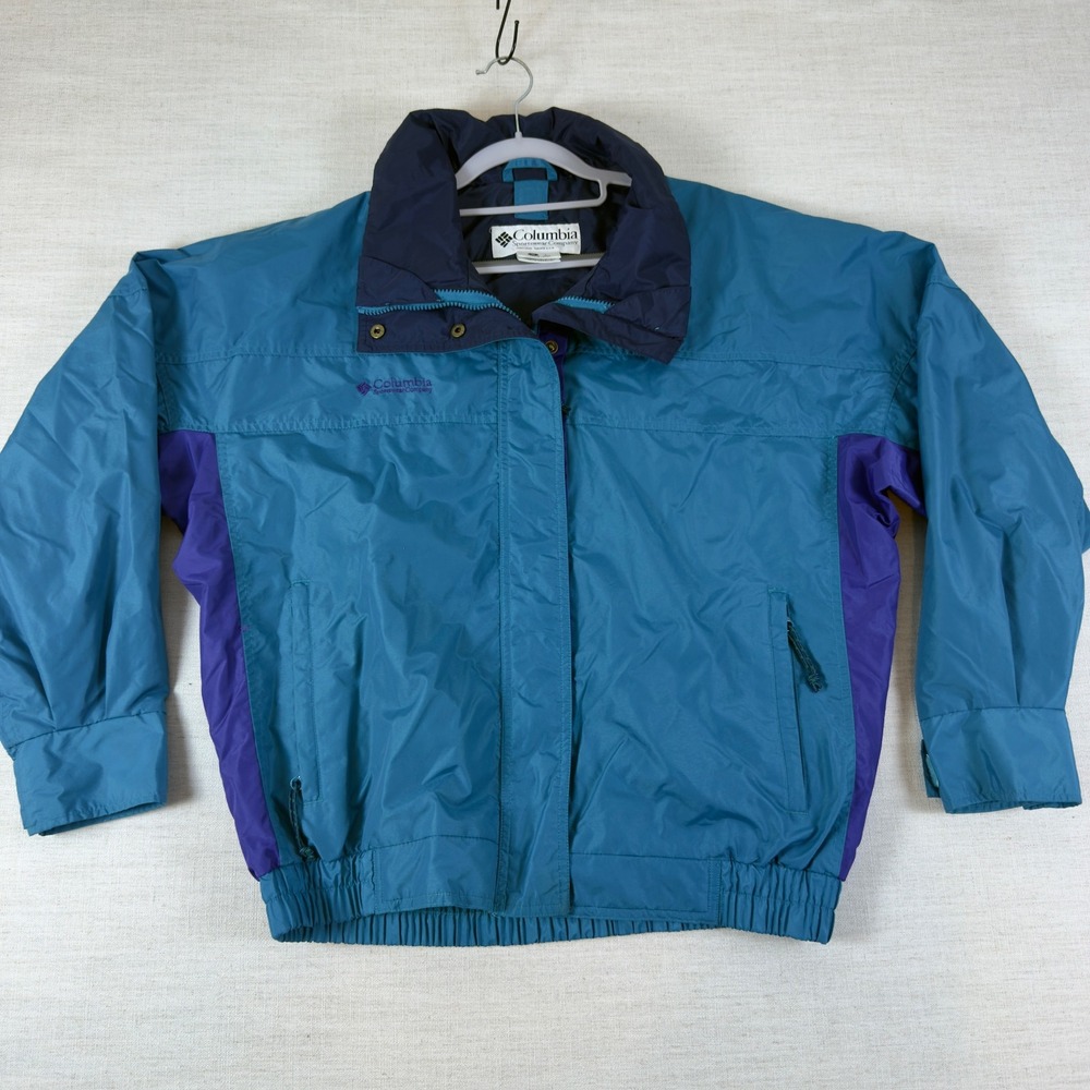 Columbia Sportswear Vintage Teal Purple Colorblock Windbreaker Jacket Womens M